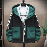 new spring autumn mens casual jackets hooded windbreaker fashion patchwork streetwear coats for youth outdoor tops clothing 4xl
