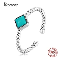 bamoer blue green zircon ring 925 sterling silver geometric simple style design open ring for women vintage jewelry gift