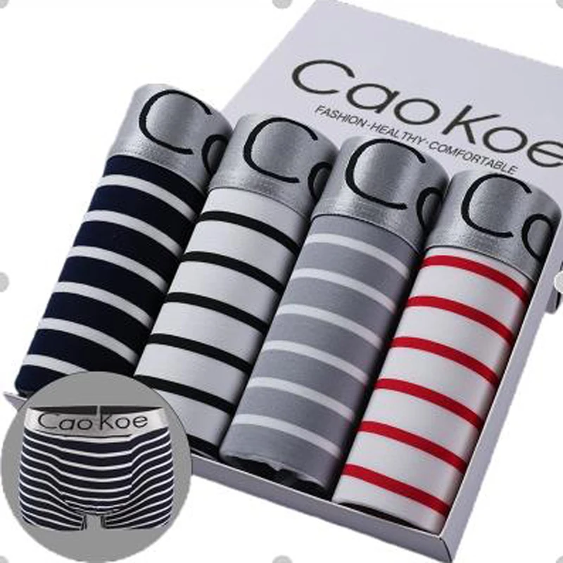 

4 шт./комплект, мужские трусы в полоску, со средней талией