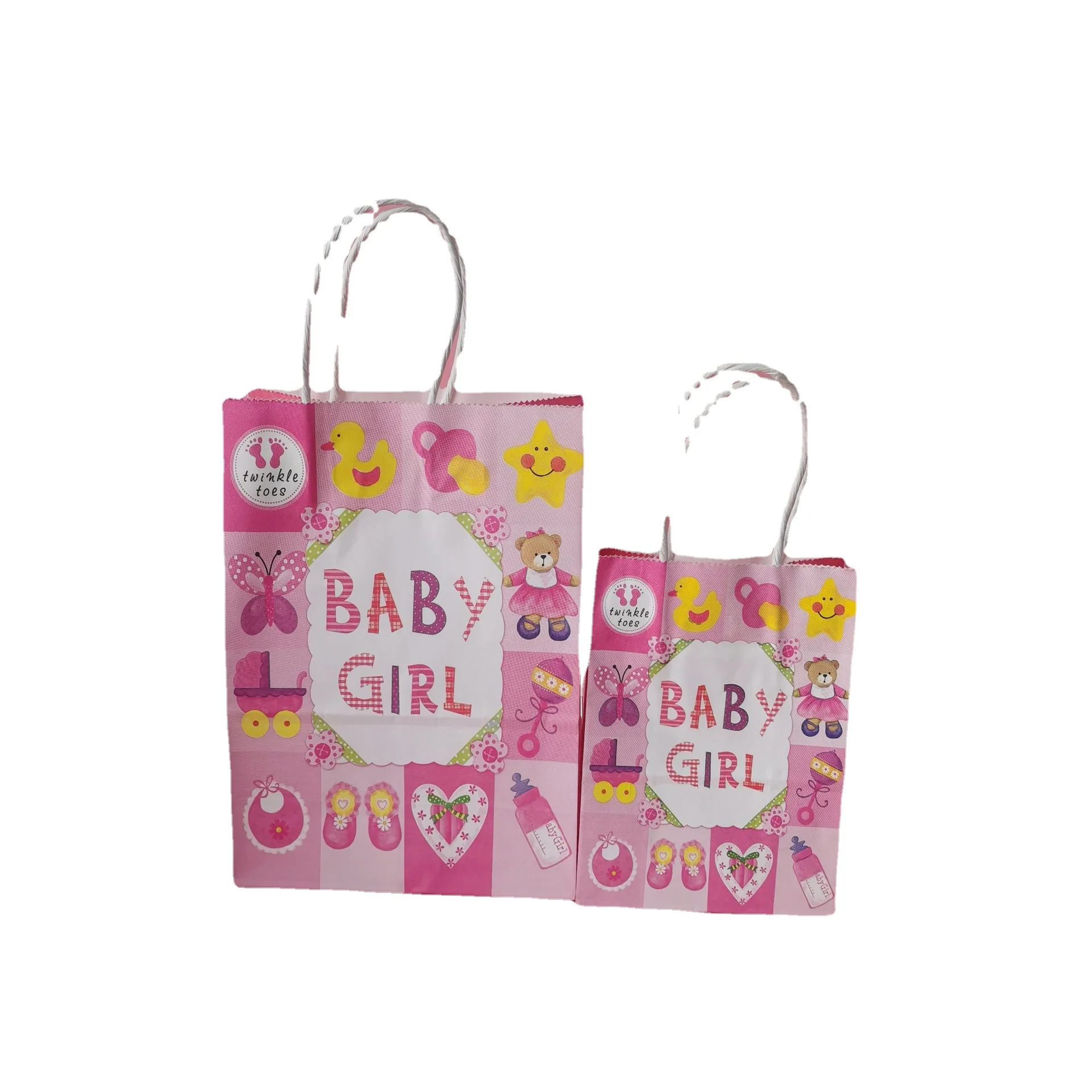12pcs Baby Gender Reveal Cartoon Gift Bag Birthday Party Cute Tote Bag Creative Letters Kraft Paper Bag with Handle