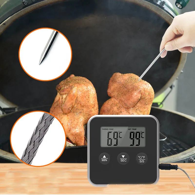 electronic digital lcd food thermometer probe bbq meat water oil cooking temperature alarm cooking timer kitchen tool free global shipping