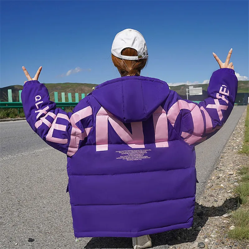 Thicken Parkas Winter Jacket Women's 2021 Korean loose Down cotton Letter Coat Hooded Warm Casual Female Snow Outwear Streetwear