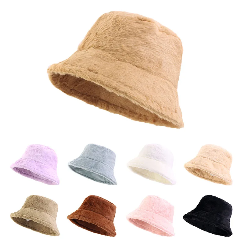 

New Unisex Winter Warm Bucket Hat Women Soft Faux Fur Fisherman Caps Thicken Plush Hat Outdoor Panama Cap Men Fisherman Cap