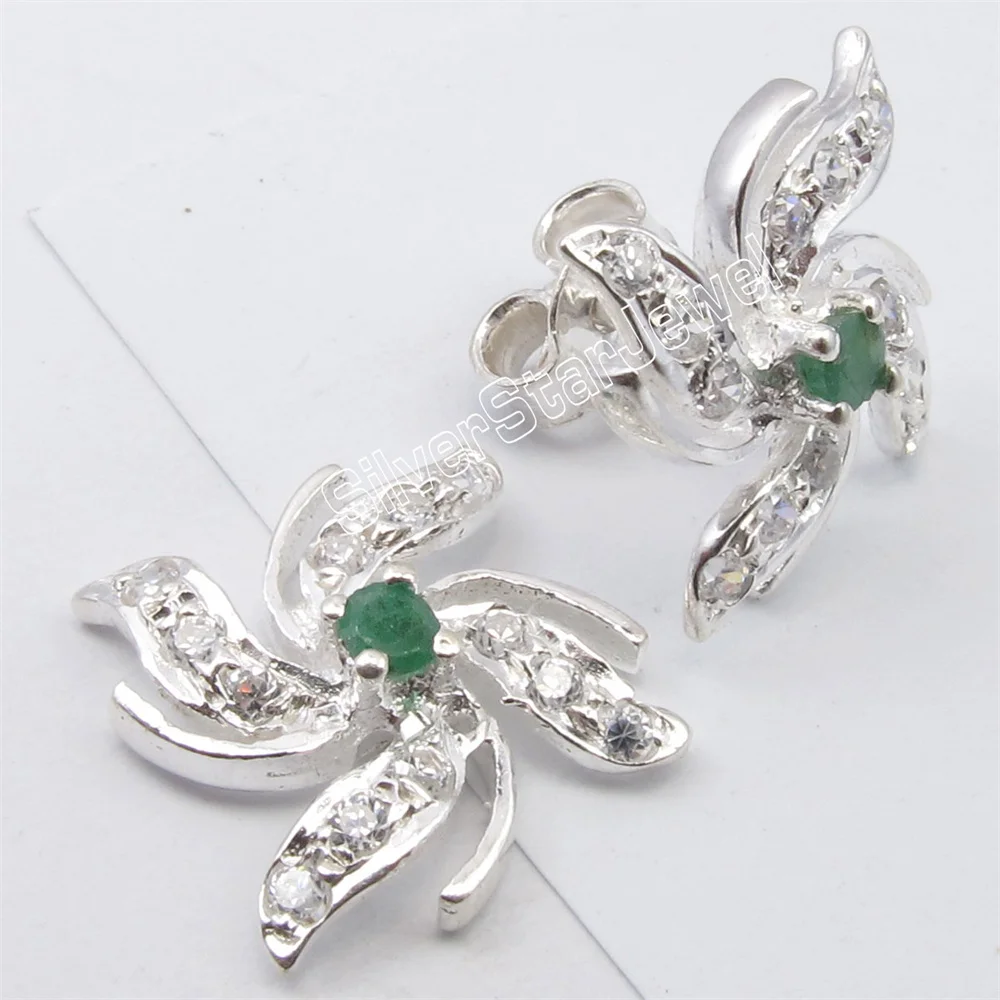 Many Color Semi-precious Stone   Plant  Stud Earrings