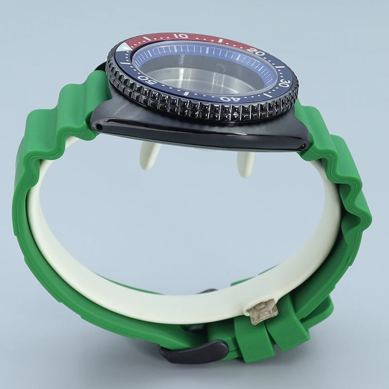 Черный корпус часов Abalone 45 мм зеленый резиновый браслет сапфир подходит для тунца