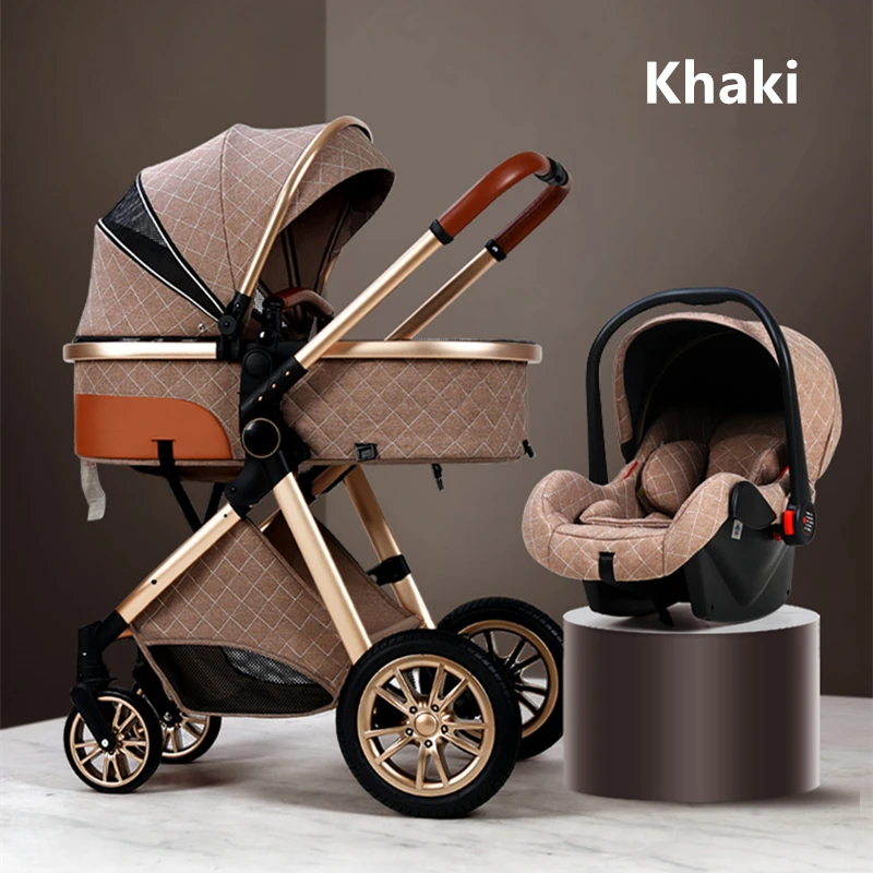 2023 Luxury Baby Stroller 3 in 1 with Car Seat Portable Reversible High Landscape Baby Stroller Hot Mom Stroller Travel Pram