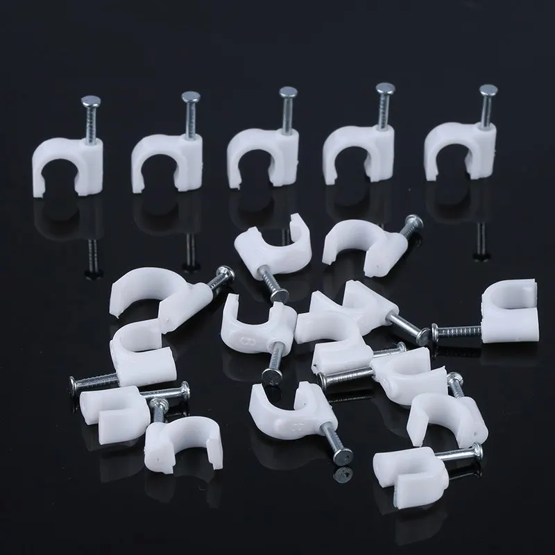 

100 pcs one set 6/8/10/12/14/16mm cable steel nail line card card wire line circular Cable Clips trough Wire fixing White
