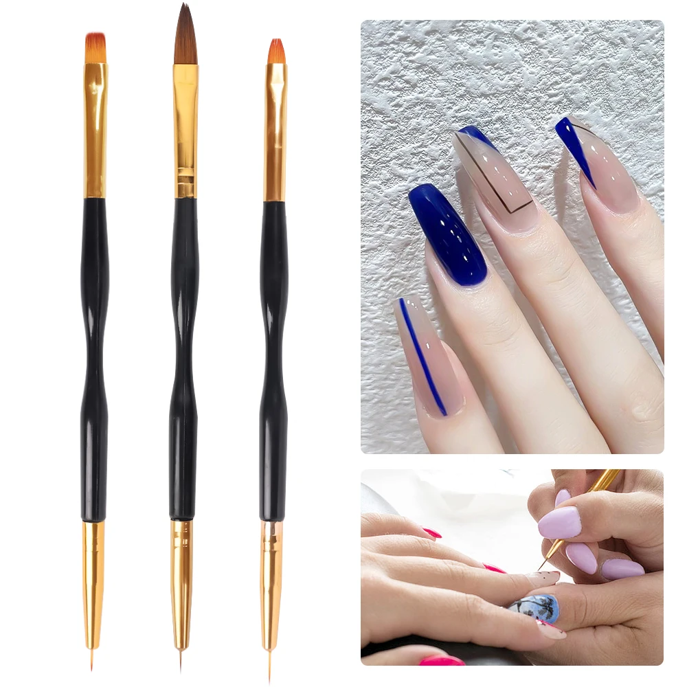 

Double Head Nail Art Brush 3 Different Sizes Drawing Line Flower Various Patterns Practical Portable Professional Nail Art Tools