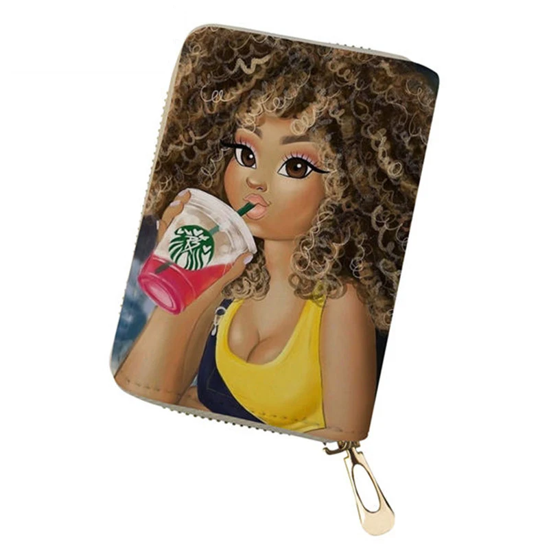 ADVOCATOR African Girl Pattern Women's Card Bag Personalized Customized Zipper Card Holder Portable Mini Clutch Free Shipping