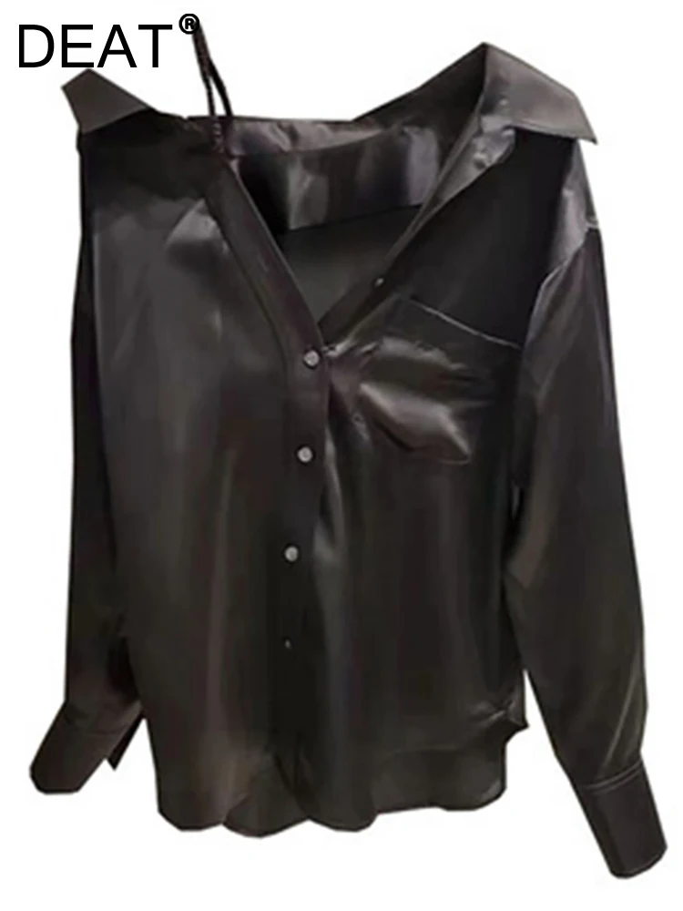 

DEAT Fashion Women's Shirt Lapel Single Braested Long Sleeve Solid Color Strapless Blouse Female Tide Autumn 2022 New 17A6391