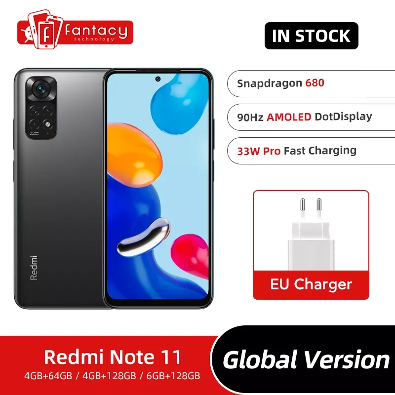 

NEW2023 Global Version Redmi Note 11 64GB / 128GB Smartphone Snapdragon 680 90Hz DotDisplay 50MP Quad Camera 33W 5000mAh