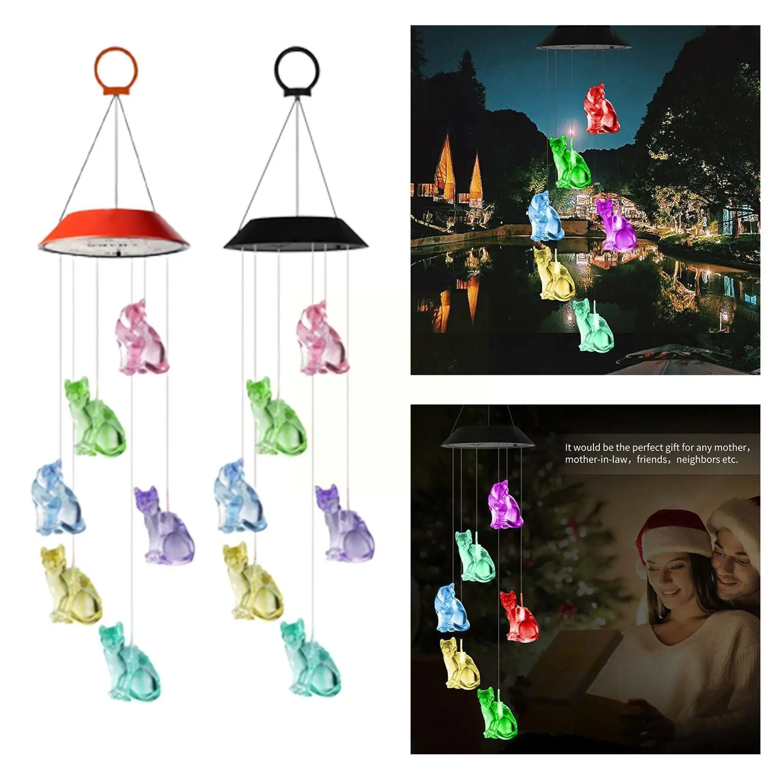 

Solar Cat Wind Chimes Light LED Color Changing Lamp Party Light Decor Decoration Garden Home Night Decor C3U7