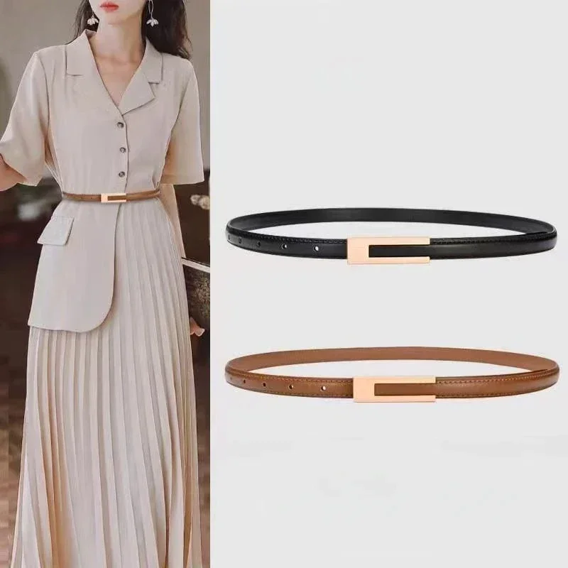 Ремень из искусственной кожи для мужчин и женщин модный тонкий металлический