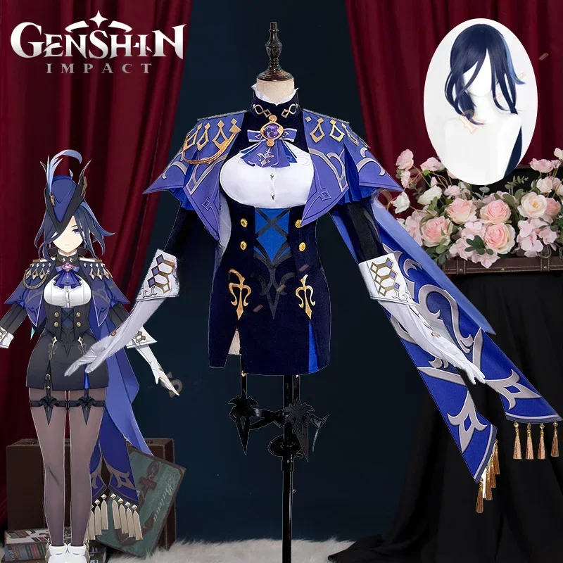 Косплей костюм парик Clorinde Genshin ударопрочное платье шляпа Фонтейн униформа плащ