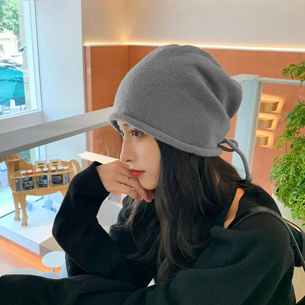 

Trendy Female Hat Solid Color Washable Cold Winter Adults Knitted Cap Woolen Yarn Ladies Hat for Shopping