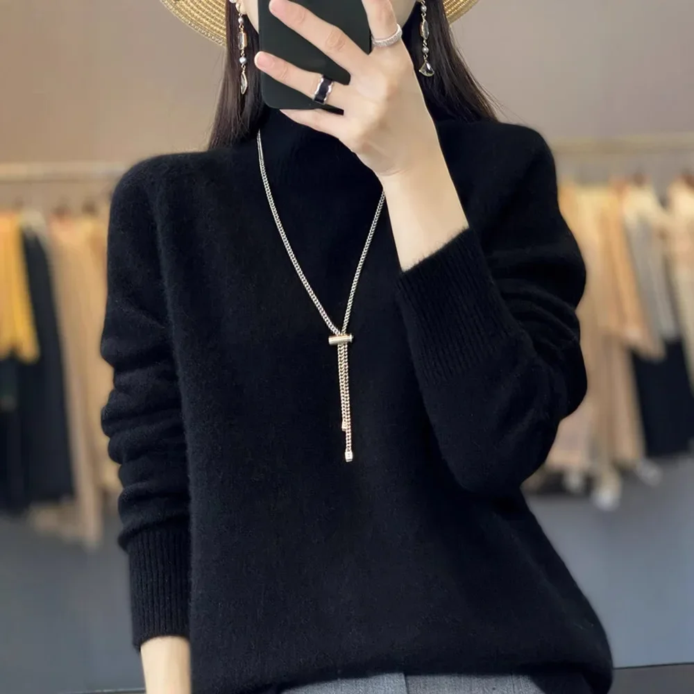 Женский свитер-поло с полуполо фиолетовой звездой/черепашковым воротником