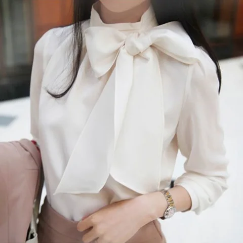 Блузка с воротником-хомутом женская, модная однотонная элегантная свободная универсальная рубашка с длинным рукавом, со складками, в Корейском стиле, весна-осень