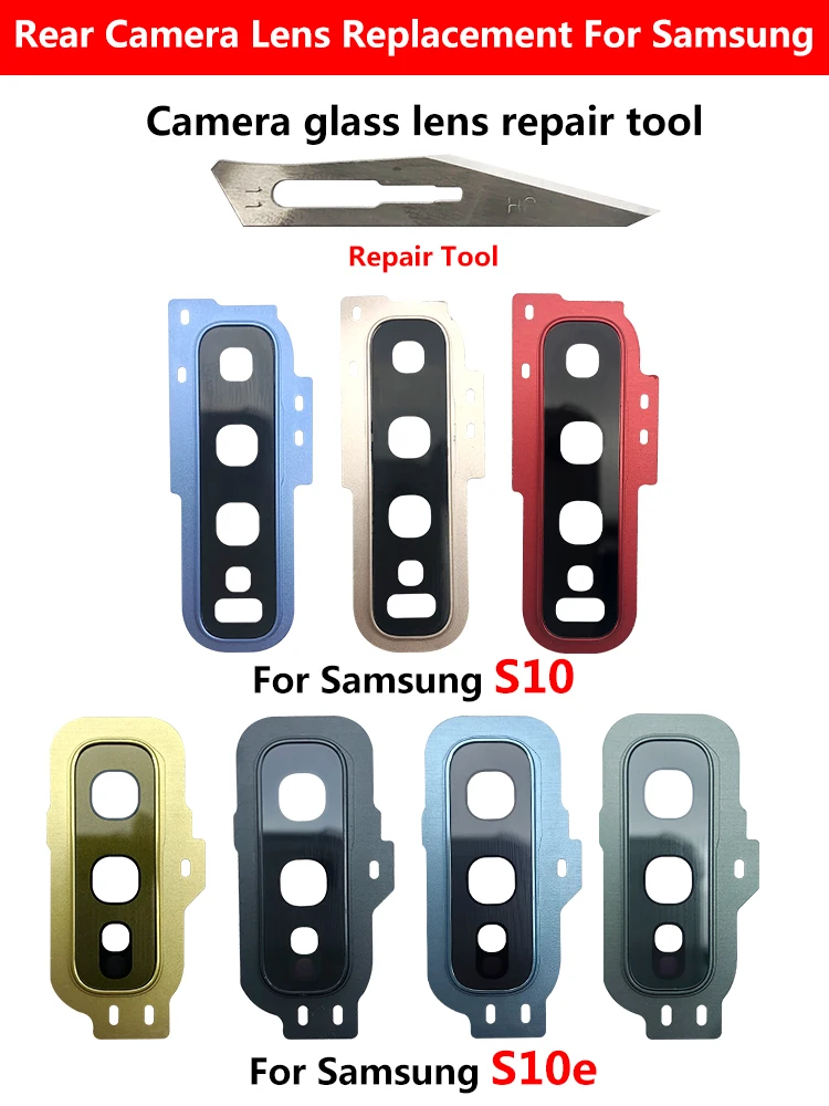 

Original Rear Camera Glass Lens Cover With Frame Holder with Sticker Replacement For Samsung Galaxy S10e S10 Plus + Tools