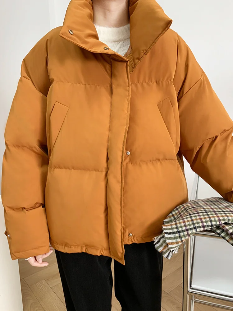 

Autumn Winter Women Thick Warm Stand Collar Cotton Jacket Casual Female Zipper Loose Chic Bread Wadded Coat Outwear