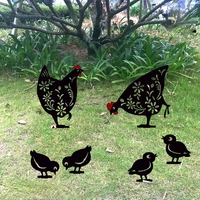 rooster animal stakes chicken family garden silhouette yard art hollow out metal animals shape decor for outdoor black rooster