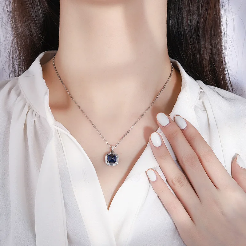 Jewelry S925 Silver Hot Selling Colorful Emerald Sapphire Ruby Diamond Pendant Necklace 8*8 Jade