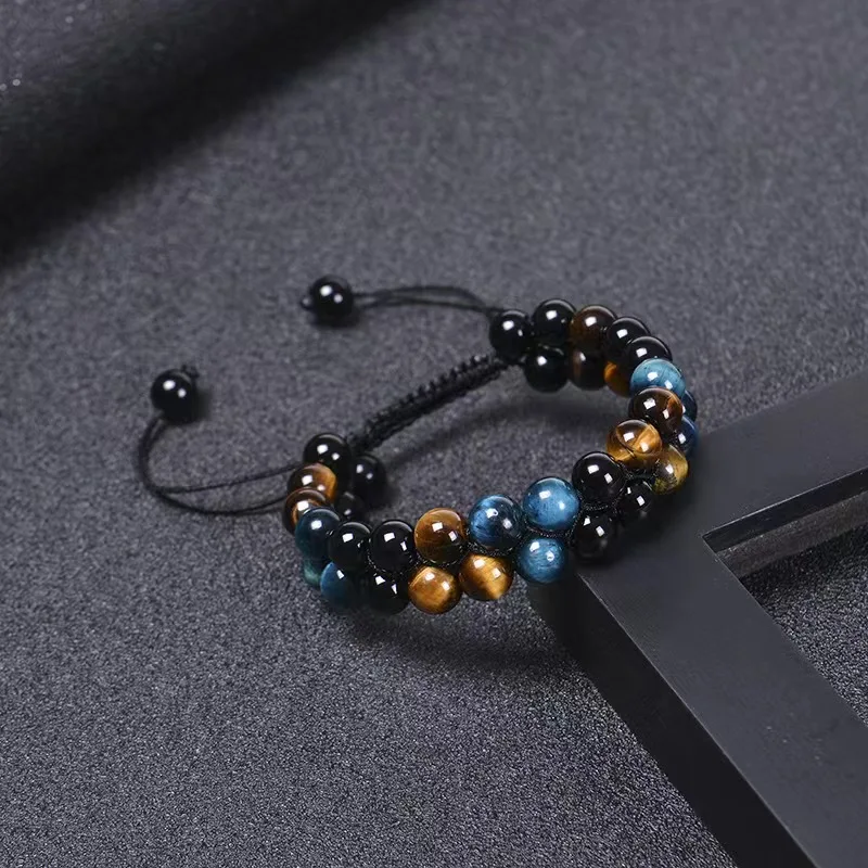 

Popular 8MM Blue Tiger Eye Stone Bracelet in Europe and America, Men's Double Layer Handwoven Fashion Trend, Gift for Boyfriend