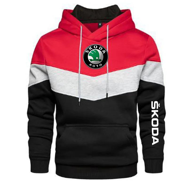 

2022 New Spring Autumn Men Logo SKODA Patchwork Color Pullover Long Sleeve Hoodie Fashion Cotton Hoody Sweatshirt