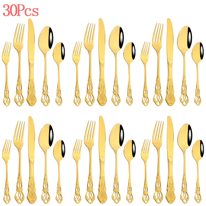 

30 шт., набор столовых приборов из нержавеющей стали