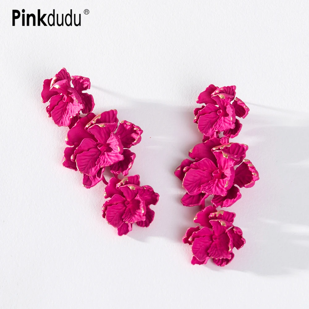 

Pinkdudu Spring New 6 Color Floral Drop Earrings Multilayer Metallic Spray Painted Flower Dangle Earring for Women Gifts PD1131