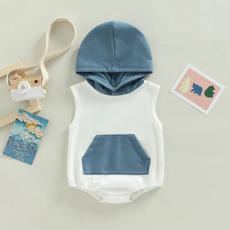 

Infant Baby Girl Boy Clothes Summer 2023 Bodysuit Sleeveless Basic Contrast/Solid Color Hooded Jumpsuit 0 to 18 Months