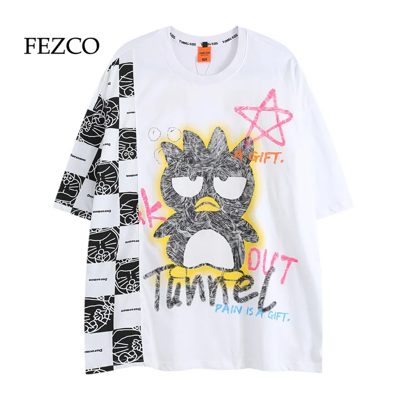

FEZCO Summer T-shirt Couple Graffiti Cartoon Anime Printed Streetwear Harajuku Fashion Tops Clothing Women T Shirts Oversized