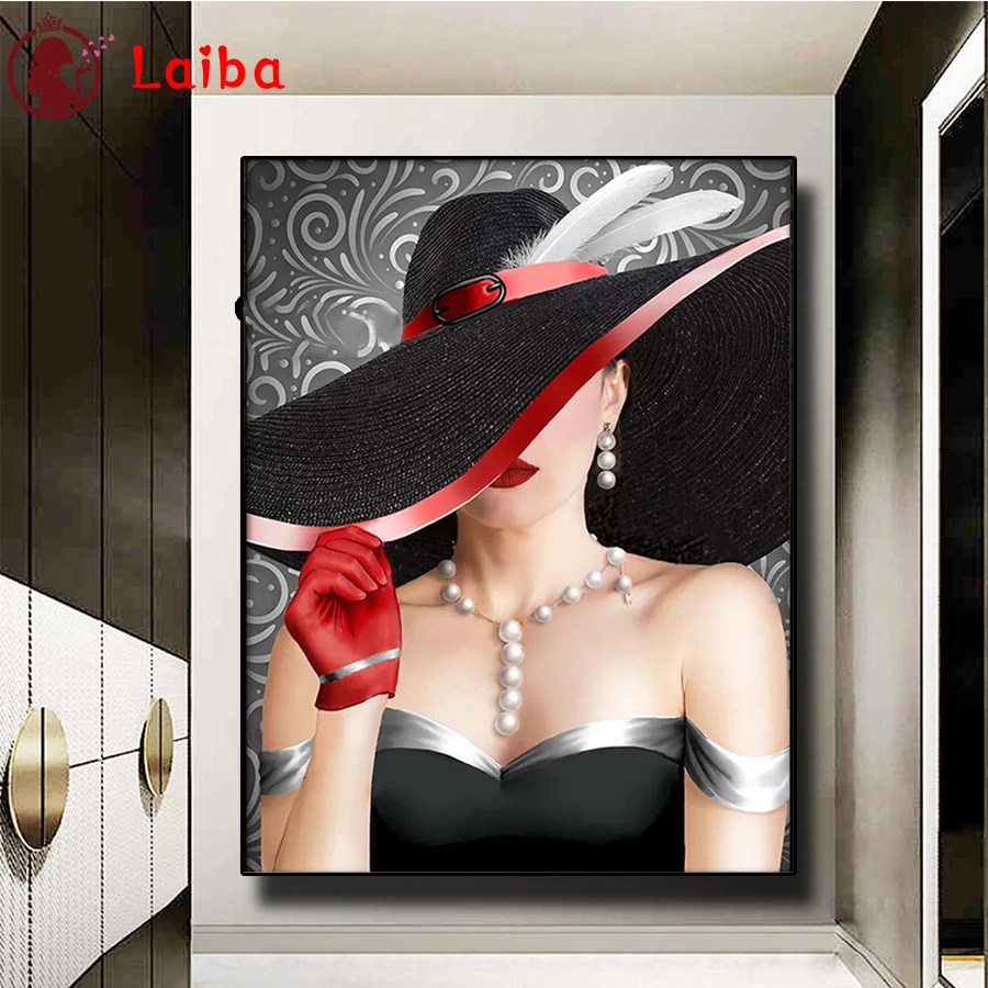 

DIY Diamond Painting Modern art sexy elegant woman in hat Full Square Diamond Embroidery Cross Stitch sets Mosaic Handmade Gift