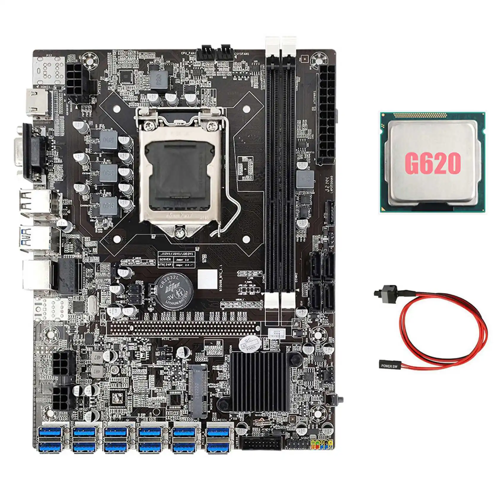 

B75 ETH Mining Motherboard 12XPCIE USB Adapter+G620 CPU+Switch Cable LGA1155 MSATA DDR3 B75 USB Miner Motherboard