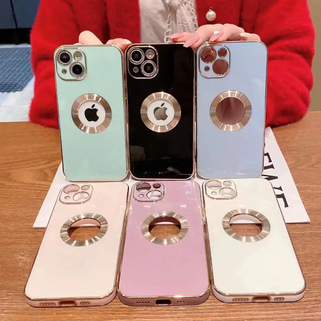 

20pcs/Lot Electroplated Phone Case For iPhone 13 12 11 Pro Max Clear Reveal Logo Fine Hole Lens Protection Phone Back Case Cover