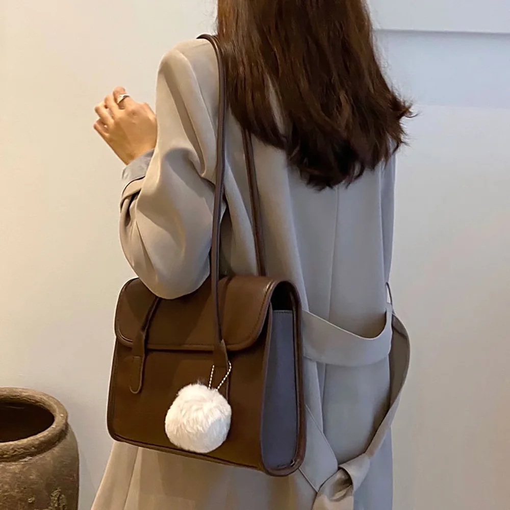 

Vintage Simple Women Flap Briefcase Commuter Shoulder Bags Large Capacity Square Underarm Bag Elegant Ladies Tote Shopping
