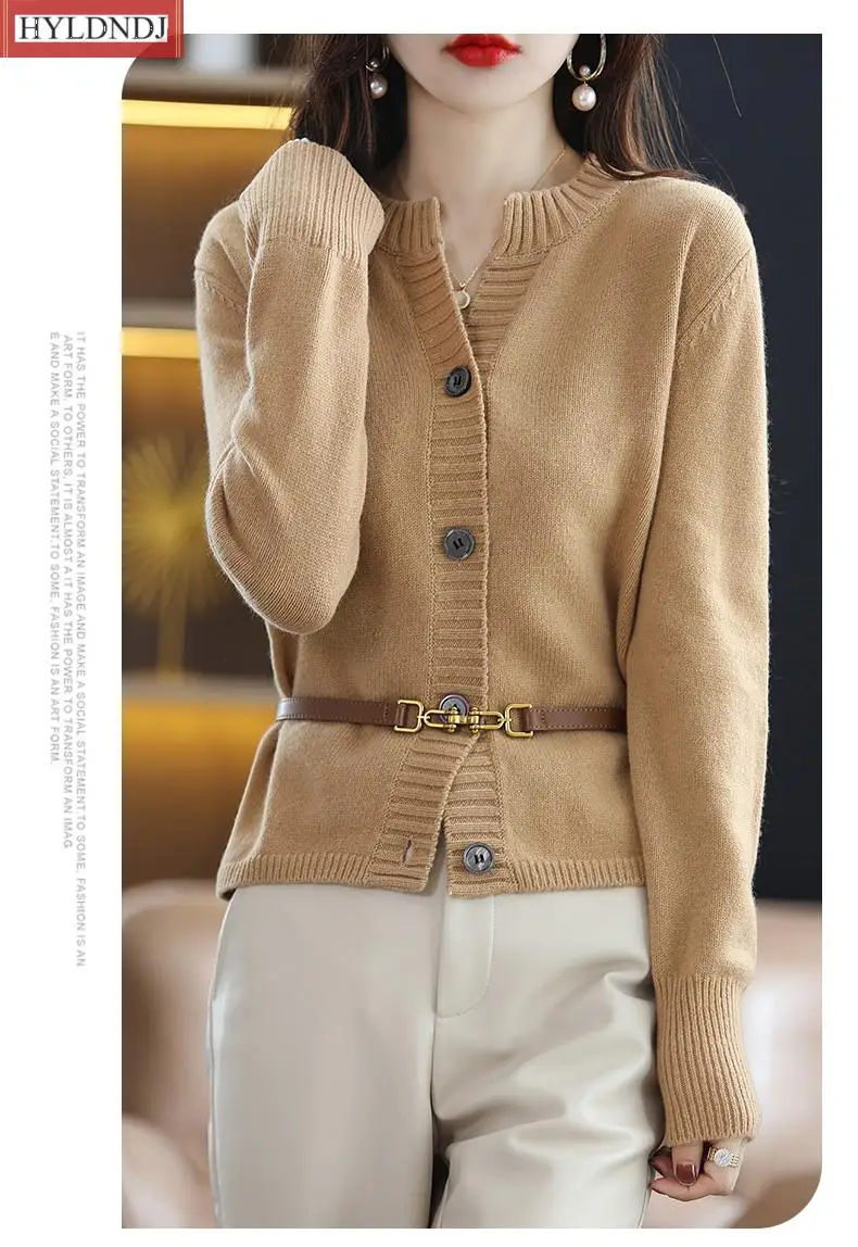 

New Korean Version Women's Autumn and Winter Cashmere Sweater Cardigan Casual Crewneck Long Sleeve Cardigan Women's Knitted Coat