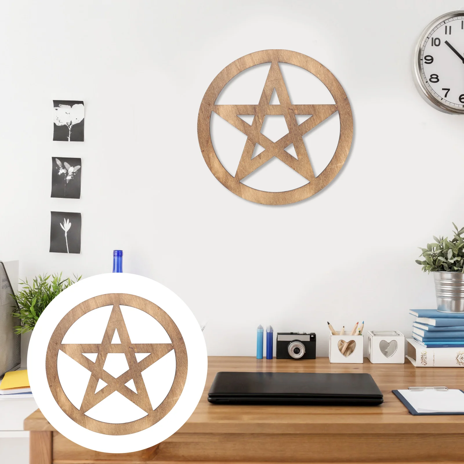 

Vintage Ornaments Pentagram Decoration Wooden Carving Ceremony Pentacle Fashionable Altar Home Household Adornment Object