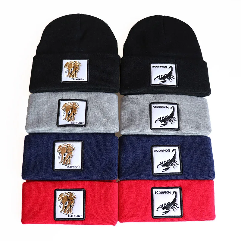 

Animal Design Knitting Beanies Caps Men Kids Fox Elephant Warm Winter Hats for Women Fashion Cap Skullies Embroidery Outdoor