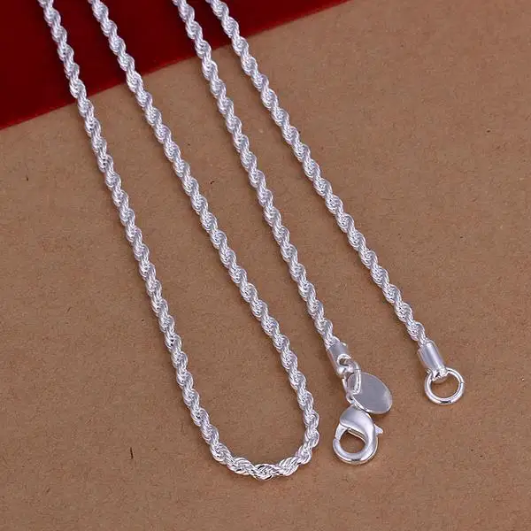 

2MM Flash Twist Rope Necklace 22 Inch Simple Snake Shape Silver Jewelry Rope Chain Necklace