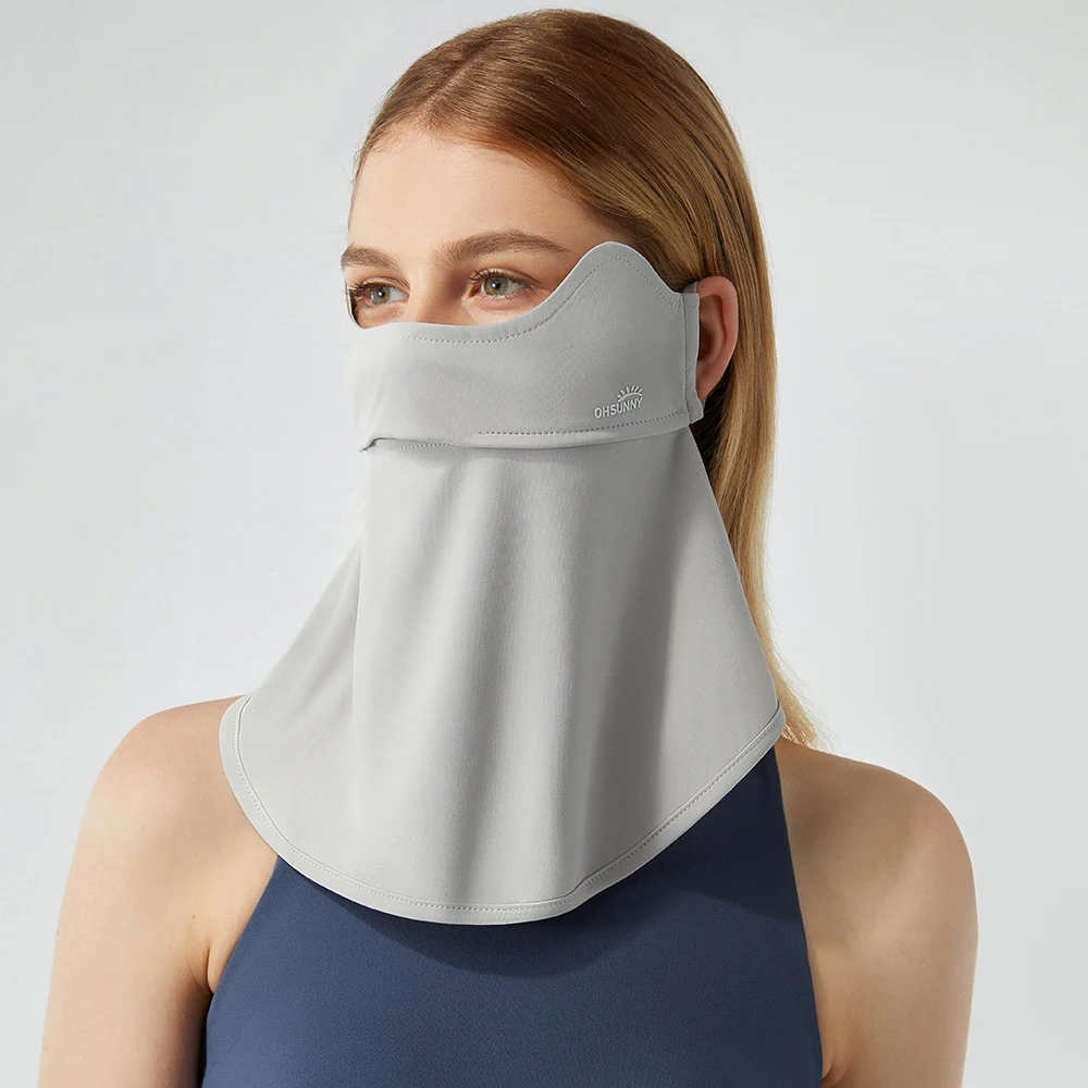 Ohsunny Sun Protective Scarf Neck Eye Full Protection Mask Women Solid Color Opening Breathable Facemask for Outdoors Cycling