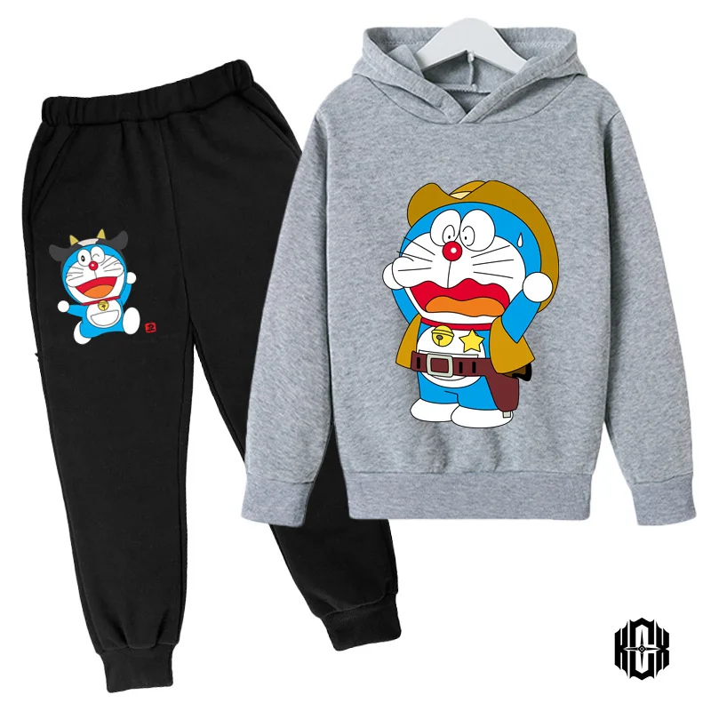 

Fashion Anime Doraemon Hoodie Kids Cartoon Doraemon Children Pants Baby Clothes Boys Girls Casual Cute Sweatshirts Sets 2024
