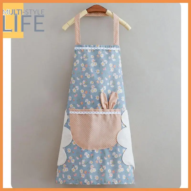 

Cartoon Cute Large-capacity Pocket Storage Household Work Clothes Waterproof Fabric Apron Oil-proof Womens Summer Apron 1pcs
