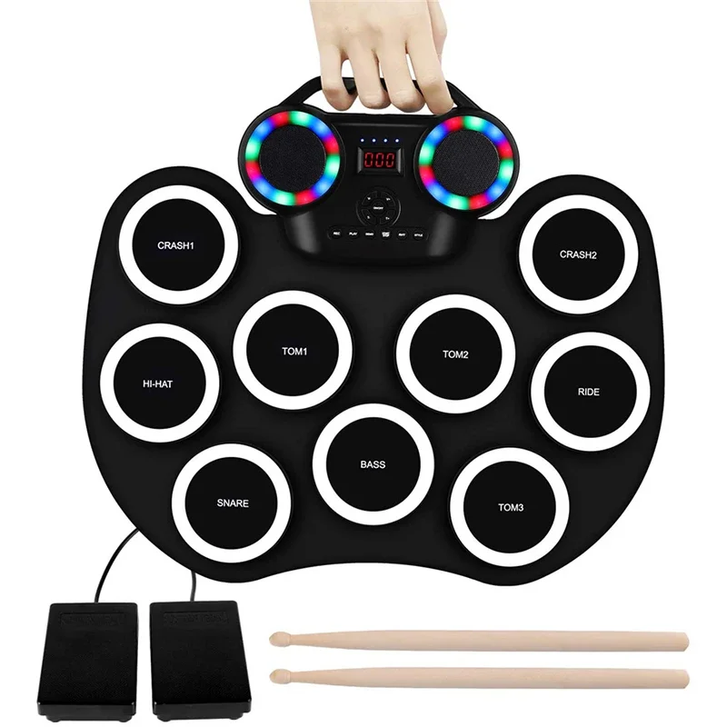 WERSI портативный электронный барабан ручной работы мигающий свет Bluetooth встроенный