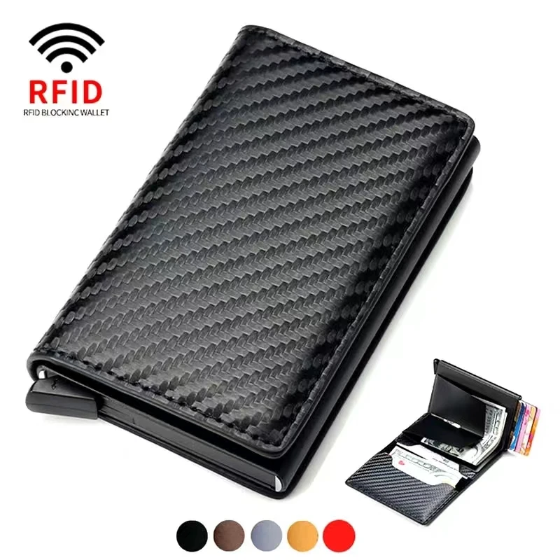 Фото Держатель для Карт Rfid из углеродного волокна, мужские кошельки, сумка для денег, кошелек для монет на молнии, маленькие кожаные тонкие мини-кошельки, мужской кошелек №2