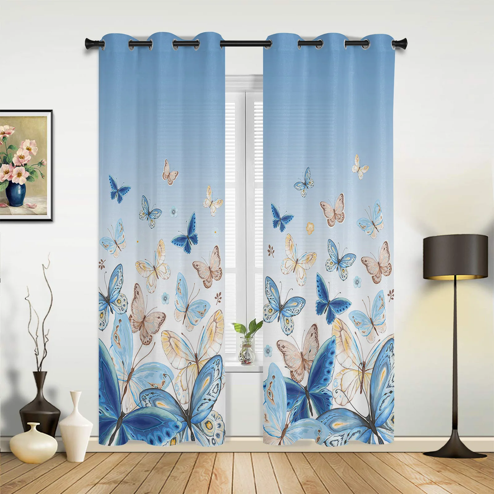 

Пасторальные бабочки, голубые градиентные шторы для окон, драпировки стены, современные шторы для спальни, кухни, домашний декор, драпировки