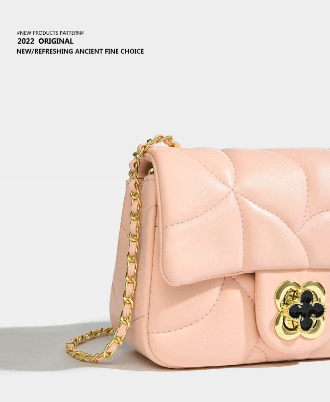 Elmsk 2022 Fashion French Vintage Square Single Shoulder Bag Office Lady Elegant Chain Texture Leather Messenger Bag Women