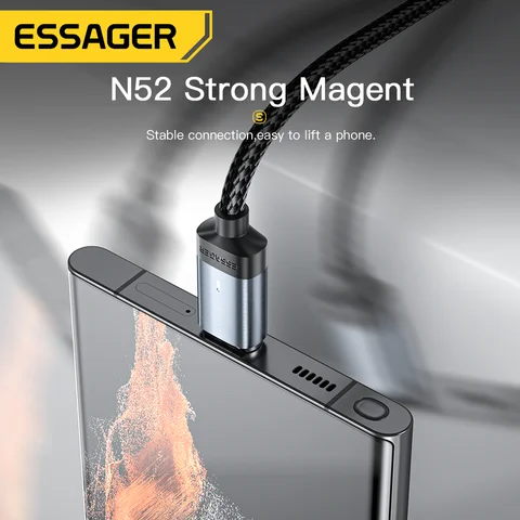 Магнитный зарядный кабель Essager 60 Вт, кабель USB C к типу C, 3A PD, быстрая зарядка для IPhone 14 13 Samsung, провод зарядного устройства для ноутбука