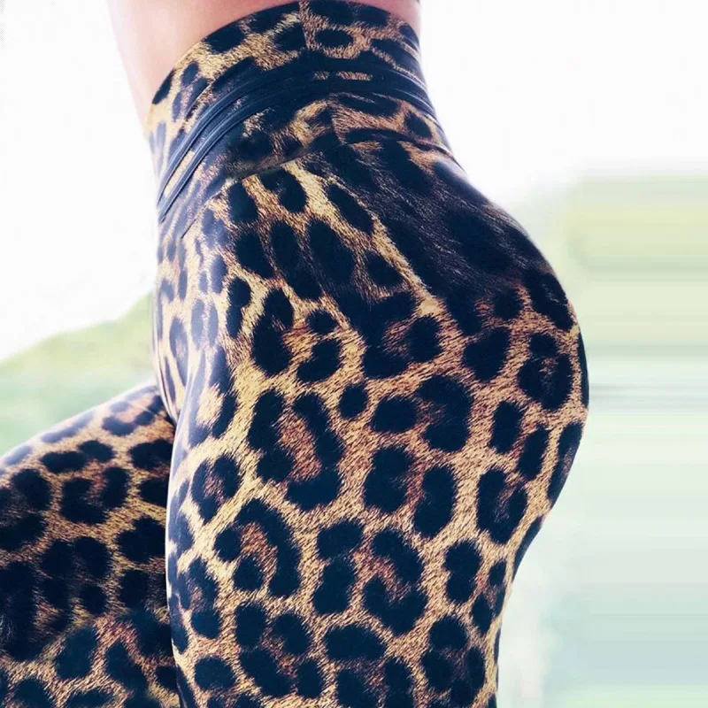 

Stock new leopard print yoga pants women's high waist hip lift running tight stretch little foot sports fitness pants