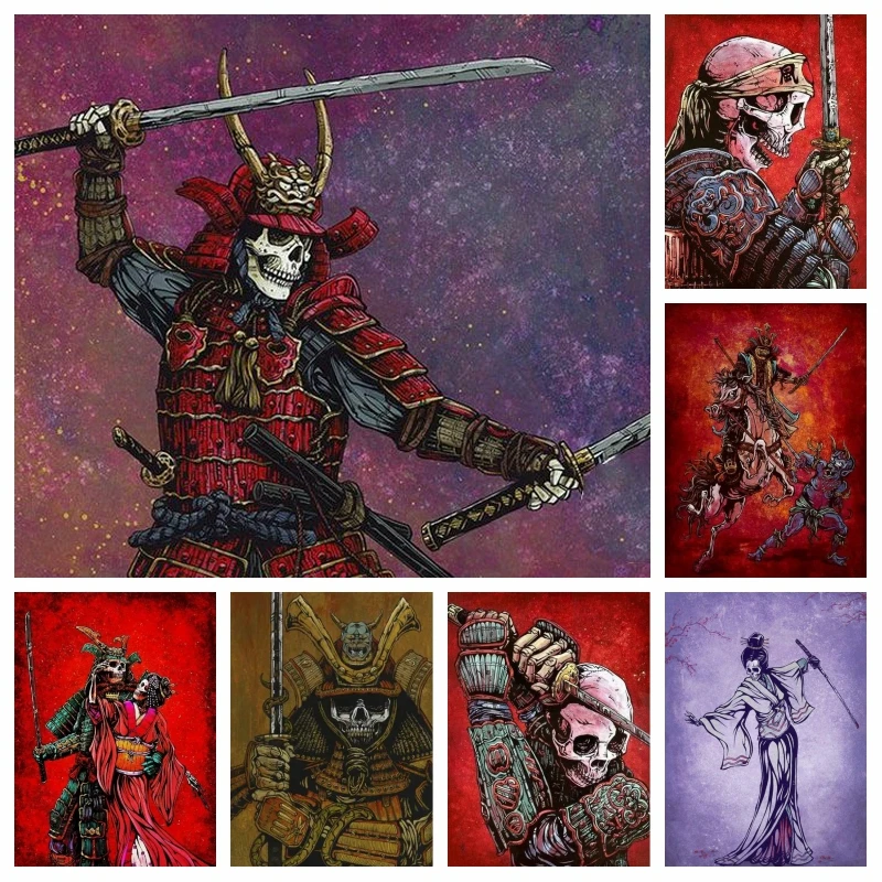 Japanese Skeleton Samurai Geisha DIY Diamond Painting Square Round Drill Cross Stitch Mosaic Embroidery Home Decor