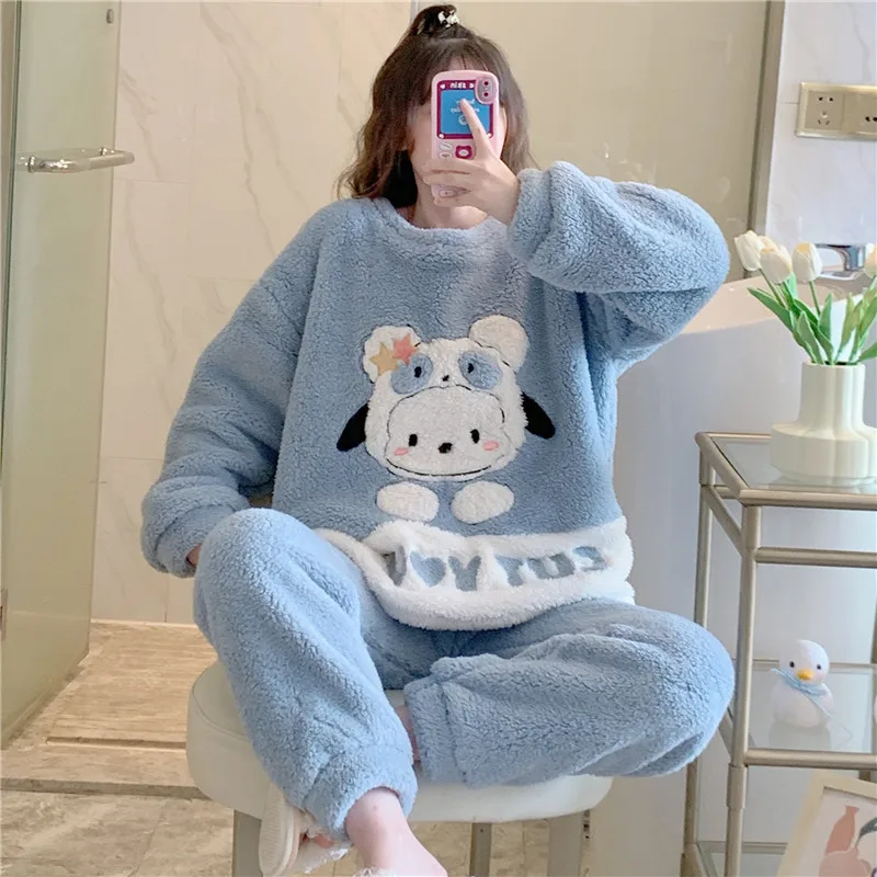 

Кавайная Пижама Sanrio плюшевая Пижама полачко из двух частей женская мягкая утолщенная осенне-зимняя семейная Рождественская подарочная